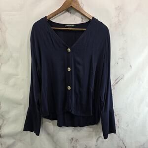 Something Navy Shirt Womens Medium Button Up Long Sea Salt Forget Me Not Navy
